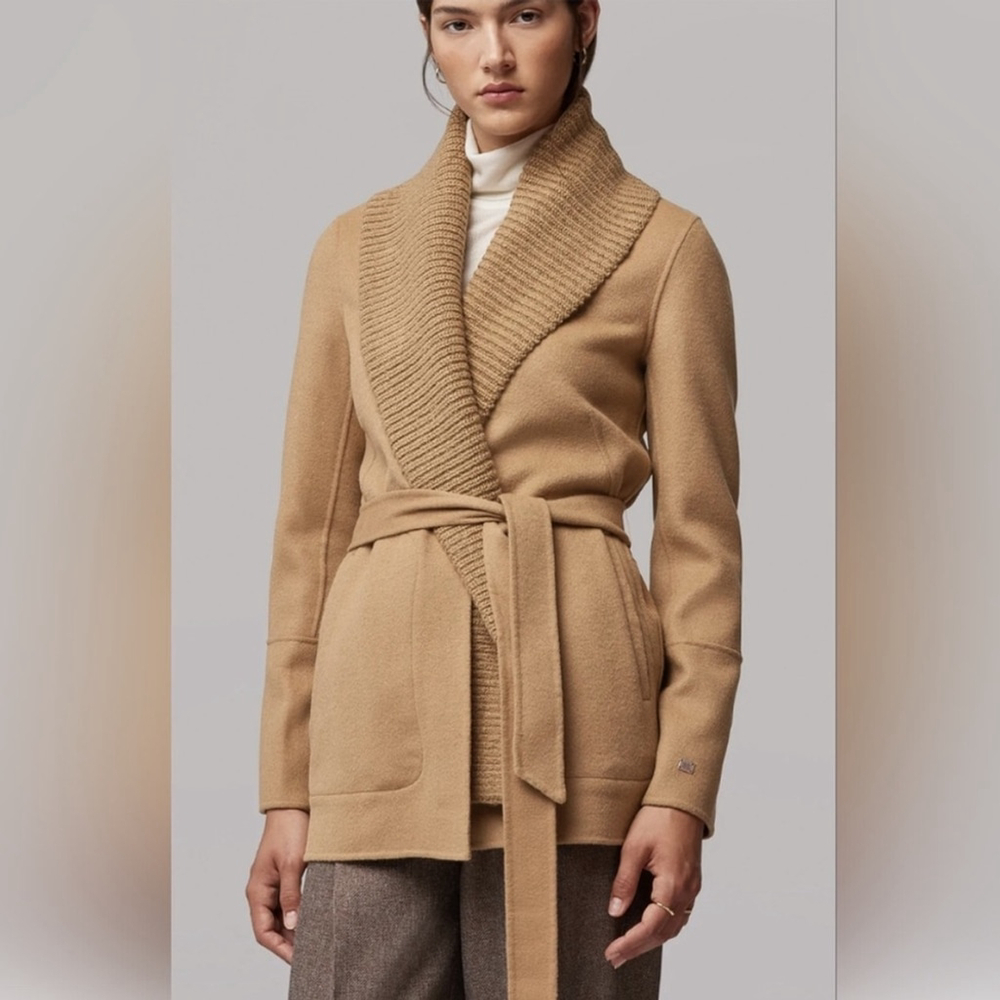 SOIA & KYO GABBY Double-Faced Wool Coat w/ Detachable Knit Collar – Small